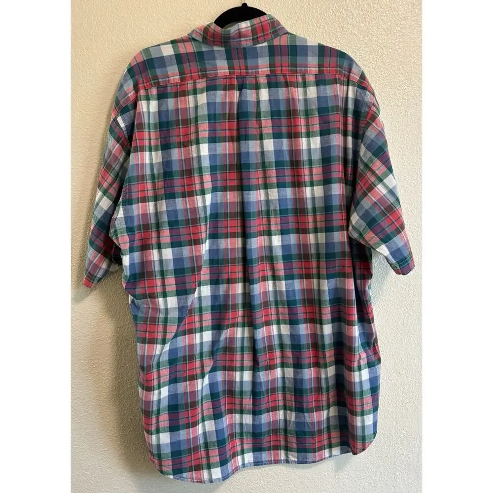 Ralph Lauren Button Down Shirt Blake Red Blue Plaid Mens Size XL Short Sleeve - Picture 3 of 4